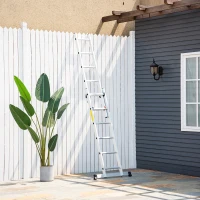 HOMCOM 2.5m Foldable Aluminium Duo Ladder w/ Non-Slip Feet Safe Wide Steps Stable A Frame Suitable For Indoor Outdoor Home DIY(m-10)