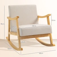 HOMCOM Fauteuil à bascule rocking chair assise rembourrée avec pieds en bois - dim. 66l x 92P x 78H cm, beige(m-3)