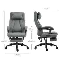 Vinsetto Bürostuhl massage, höhenverstellbarer Chefsessel, Gamingstuhl mit Fußstütze Massagefunktion, ergonomischer Drehstuhl, Massage Sessel, Leinen-Gefühl, Grau, 64 x 74 x 109-117 cm(m-3)