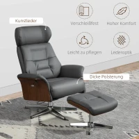 HOMCOM Relaxsessel mit Hocker, Liegefunktion, drehbar, Lederoptik, bis 150 kg, Dunkelgrau(m-6)
