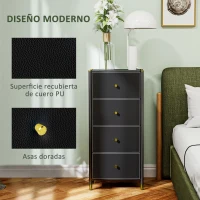 HOMCOM Cajonera de Tela con 4 Cajones Plegables con Frentes de PU y Marco de Acero Cajonera para Dormitorio Salón Negro(m-5)