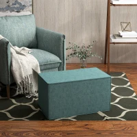 HOMCOM Poggiapiedi 2 in 1 con Rivestimento Rimovibile in Tessuto Effetto Lino, 75x41x41 cm, Verde(m-2)