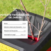 Outsunny Trituradora de Jardín 2500W con 2 Cuchillas de Volteo hasta Ø40 mm de Ramas Bolsa de Recolección de 50L y Ruedas para Malas Hierbas 52x39x89 cm Negro y Rojo(m-4)