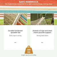 Outsunny Outdoor Garden Hammock with Stand, Double Cotton Hammock with Adjustable Steel Frame, Swing Hanging Bed with Pillow, for Garden, Patio, Beach, Red Stripes(m-4)