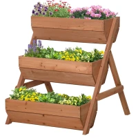Outsunny 3 Tier Raised Garden Bed Wooden Elevated Planter Box Kit, 66L for Flower, Vegetable, Herb, 65x75x78cm, Brown(m-11)