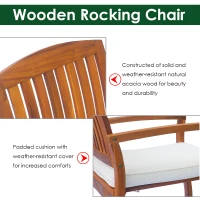 Outsunny Garden Acacia Wood Rocking Chair Deck Indoor Outdoor Porch Seat Rocker with Cushion(m-4)