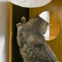 PawHut Árbol Rascador para Gatos de Madera para Gatos con 2 Cuevas Rascador Hamaca y Cojines de Felpa 76x37x92,5 cm Roble(m-7)