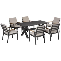 Outsunny Gartenmöbel-Set für 6 Personen, 6 Stühle, 1 Tisch, wetterbeständig, 175 cm x 92 cm x 73 cm, Schwarz + Grau(m-10)