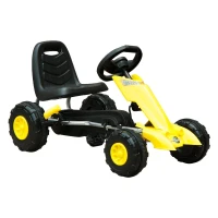 HOMCOM Go Kart Coche de Pedales Deportivo de Acero con Frenos para Niños de 3-5 Años 88x51x48cm Color Negro y Amarillo(m-10)