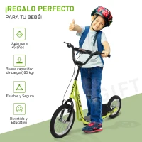 HOMCOM Scooter Patinete para Niños Mayores de 5 Años con 2 Neumáticos de Caucho Inflable con Doble Freno Manillar Ajustable en Altura Soporte 100 kg 135x58x88-94 cm Amarillo(m-4)