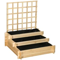 Outsunny Carré potager jardinière à 3 étages avec treillis lit surélevé en bois pour plantes grimpantes légumes fleurs naturel(m-11)