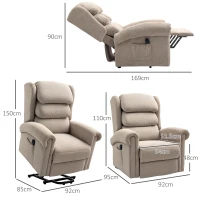 HOMCOM Velvet-Feel Electric Riser Recliner Chair - Khaki(m-3)