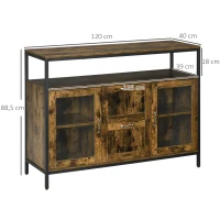 HOMCOM Aparador de Cocina Bueffet para Salón con 2 Puertas de Cristal 2 Cajones y Estantes Abiertos Armario Auxiliar de Estilo Industrial para Salón Comedor 120x40x88,5 cm Marrón Rústico(m-3)