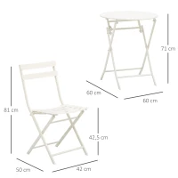 Outsunny Salon de jardin bistro pliable - table ronde Ø 60 cm avec 2 chaises pliantes - métal thermolaqué blanc(m-3)