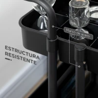 HOMCOM Carrito Auxiliar con Ruedas Carro de Almacenaje Multifuncional con Ganchos y Cajas Colgantes 42x38x86,5 cm Negro(m-7)