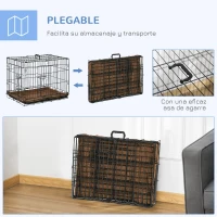 PawHut Jaula de Metal para Perros Plegable 60x43x49,5 cm con 2 Puertas con Pestillos Bandeja Extraíble Cojín Suave y Asa Negro(m-7)