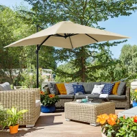 Outsunny 2.5 x 2.5m Patio Offset Parasol Umbrella Cantilever Hanging Aluminium Sun Shade Canopy Shelter 360° Rotation with Crank Handle and Cross Base, Cream White(m-2)