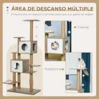 PawHut Árbol Rascador Árbol para Escalar para Gatos Altura 177cm con Plataformas Cuevas Juguete Colgante Cojín Extraíble Postes de Yute Blanco y Marrón(m-4)
