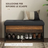 HOMCOM Panca Scarpiera da Ingresso Industriale con Ripiano Nascosto, in Truciolato e Acciaio, 100x40x50 cm, Marrone e Nero(m-5)