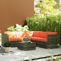 Outsunny Four-Piece Rattan Sofa Set - Orange/Grey(m-10)
