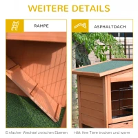 PawHut Kleintierstall Zwergkaninchenstall draußen winterfest Zweistufiger Aufbau mit Rutsche Kleintierkäfig Doppelstöckiger Tannenholz Hellrot 100,5 x 55 x 101 cm(m-7)