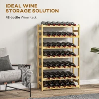 HOMCOM 42-Bottle Wooden Wine Rack - Natural Finish(m-4)