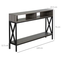 HOMCOM Tavolo Consolle Stile Vintage Industriale con 3 Ripiani e Telaio in Metallo, Grigio e Nero, 120x23.5x75cm(m-3)