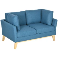 HOMCOM Canapé 2 places fauteuil salon design scandinave pieds en bois massif tissu imitaion lin 137 x 78 x 78 cm bleu(m-10)
