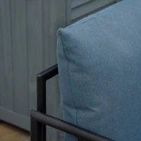 Outsunny Ensemble salon de jardin 4 pièces canapé 2 places + 2 fauteuils + table basse plateau verre trempé grand confort 4 coussins rembourrage épais déhoussables métal bleu foncé et noir(m-7)