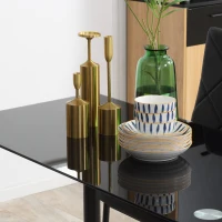 HOMCOM Ensemble de table à manger avec 4 chaises plateau en verre trempé, pieds en acier, pour cuisine salon noir(m-8)