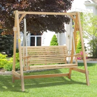 Outsunny 2 Seater Garden Swing Seat, Wooden Swing Chair Bench with Cup Holders for Outdoor Porch Patio, Natural(m-10)