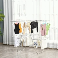 HOMCOM Wäscheständer Standtrockner faltbar 3-stufiger Flügelwäschetrockner Trockengestell Trockenständer Edelstahl Kunststoff Silber Weiß 138 x 60,5 x 112 cm(m-2)