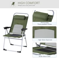 Outsunny Folding Camping Chair, Patio Armchair, 3-Position Adjustable Recliner Reclining Seat with Pillow for Outdoor Garden - Green(m-7)