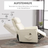 HOMCOM Relaxsessel Elektrisch Fernsehsessel mit Aufstehhilfe, Liegefunktion, TV Sessel mit Fußteil, Seitentasche, Fernbedienung, für Wohnzimmer, bis 150 kg, Kunstleder, Beige(m-6)
