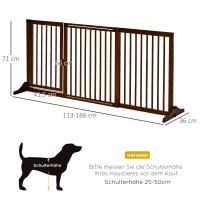 PawHut Absperrgitter Hunde Türschutzgitter Schutzgitter aus Holz Freistehendes Hundegitter mit Tür Hundeabsperrgitter Konfigurationsgitter für Kamin & Ofen Braun 113-166 x 36 x 71 cm(m-3)