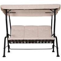 Outsunny Balancelle de Jardin 3 Places Grand Confort Toit Inclinaison réglable épais Coussins Amovibles Polyester Acier époxy Beige(m-10)