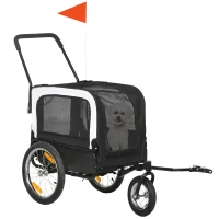 PawHut Remorque vélo jogger 2 en 1 pour animaux de compagnie drapeau roue avant pivotante réflecteurs noir(m-10)