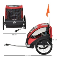 HOMCOM Child Bike Trailer Foldable 2-Seat Baby Transport Carrier with Storage Bag Five-point Safety Harness Hitch Coupler Red(m-3)