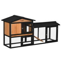 PawHut Kleintierstall mit Freilaufgehege inkl. Rampe Tannenholz Schwarz + Orange(m-1)