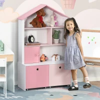 HOMCOM Kinderregal mit Rollen Standregal Bücherregal Dekoregal mit 4 Fächer Rosa 80 x 34 x 130 cm(m-2)