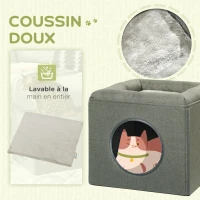 PawHut Maison niche pour chat 2 niveaux avec coussin moelleux en peluche - 36,5 x 36,5 x 33 cm gris(m-5)