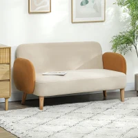 HOMCOM Divano 2 Posti Stile Nordico in Tessuto Effetto Velluto e Legno, 138x73x74 cm, Crema e Arancione(m-2)