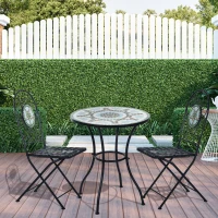 Outsunny 3PCs Bistro Set, Outdoor Metal Frame Mosaic Decoration Garden Table and Chair Set, Patio Folding Chairs Furniture Set(m-2)
