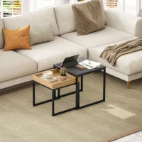 HOMCOM Moderner Couchtisch, 2er-Set Sofatisch, für kleine Räume, Quadratisch, MDF, Metall, Schwarz(m-7)