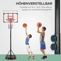 SPORTNOW Outdoor-Basketballkorb, 178-208 cm Verstellbare Korbhöhe, Basketballständer mit Rollen, für Jugendliche, Rot(m-4)