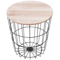 HOMCOM Wood Metal Coffee Round Table W/ Storage Sofa End Side Coffee Table Bedroom Living Room Furniture- Natural Wood Color(m-1)