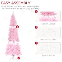 HOMCOM 6FT Tall Prelit Pencil Slim Artificial Christmas Tree with Realistic Branches, Warm White LED Lights and Tips, Xmas Decoration, Pink(m-6)
