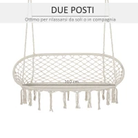 Outsunny Amaca a Dondolo da Giardino e Casa a 2 Posti, Telaio Metallo e Seduta Cotone 130x75x35cm, Bianco Crema(m-4)