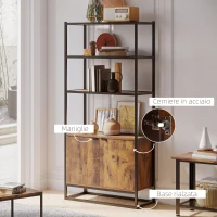 HOMCOM Scaffale Libreria in Stile Vintage con 3 Ripiani, 1 Armadietto in Legno e Telaio in Metallo Nero 76x33x162.5cm(m-6)