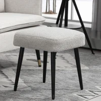 HOMCOM Hocker, Fußstütze, gepolsterter Sitz, Kaschmir-Optik, Stahlbeine, 42 x 42 x 44 cm, Hellgrau(m-7)